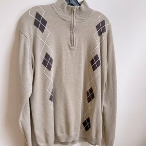 Large Claiborne Brown Sweater with Zipper V Neck